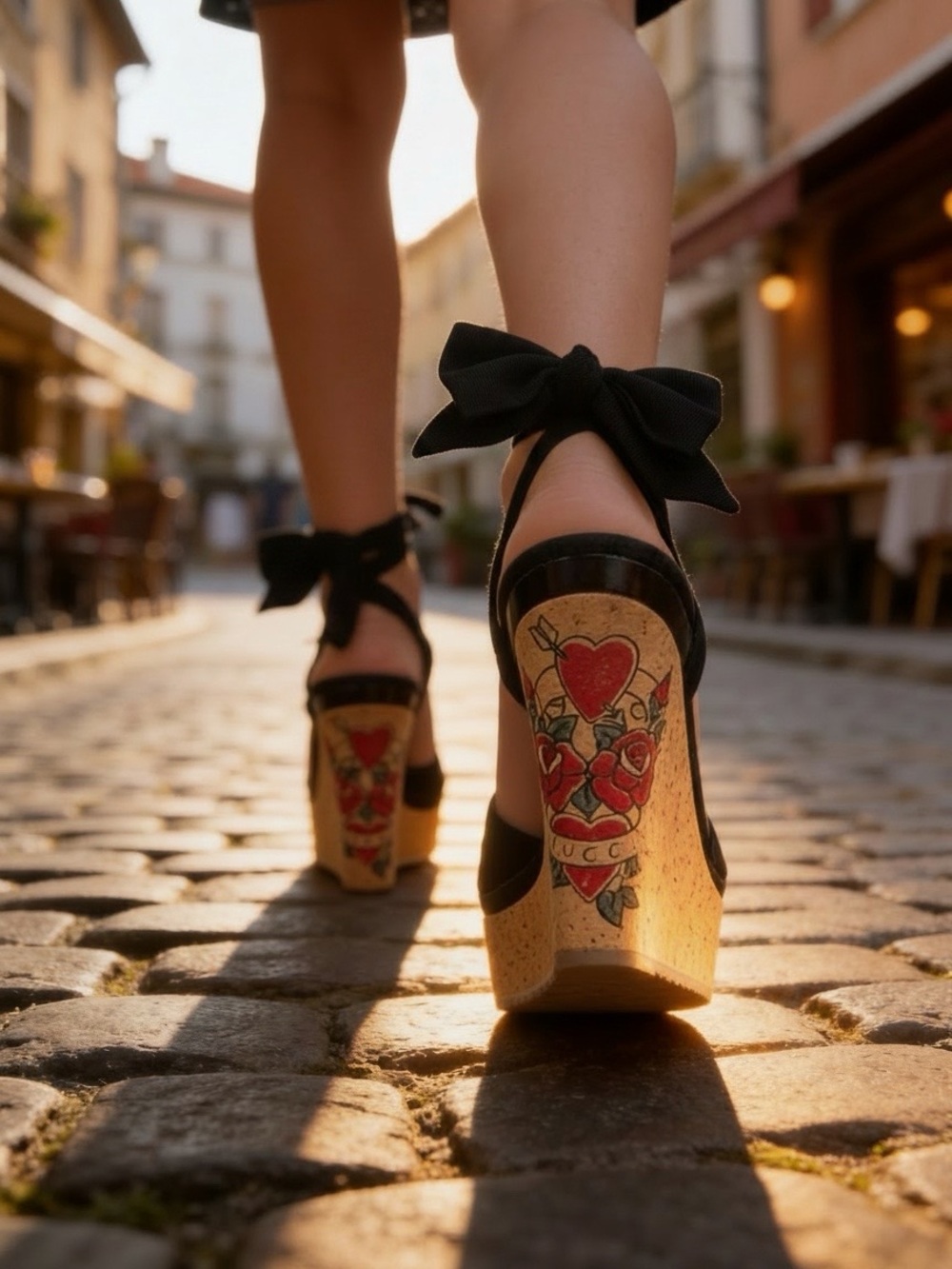 Rare Vintage Gucci Tattoo Heart Suede Cork Wedge Sandals - Rihanna UNICEF Collab